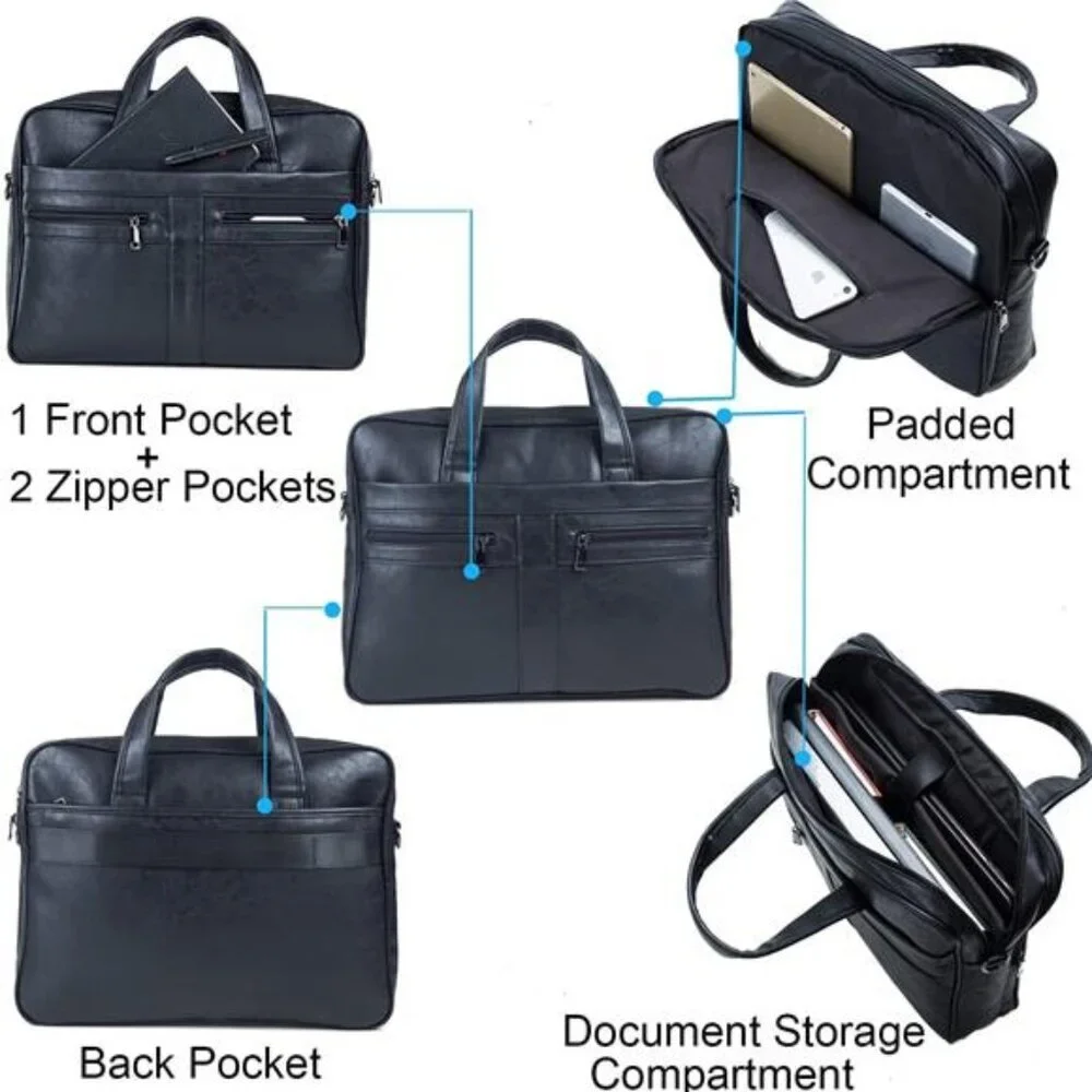 Men's Business Travel Briefcase Leather Messenger Bags Laptop Bag 15.6 17.3 inch